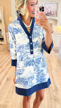 Blue Toile 3/4 Sleeve Dress