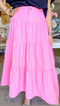 Pink Denim Midi Skirt