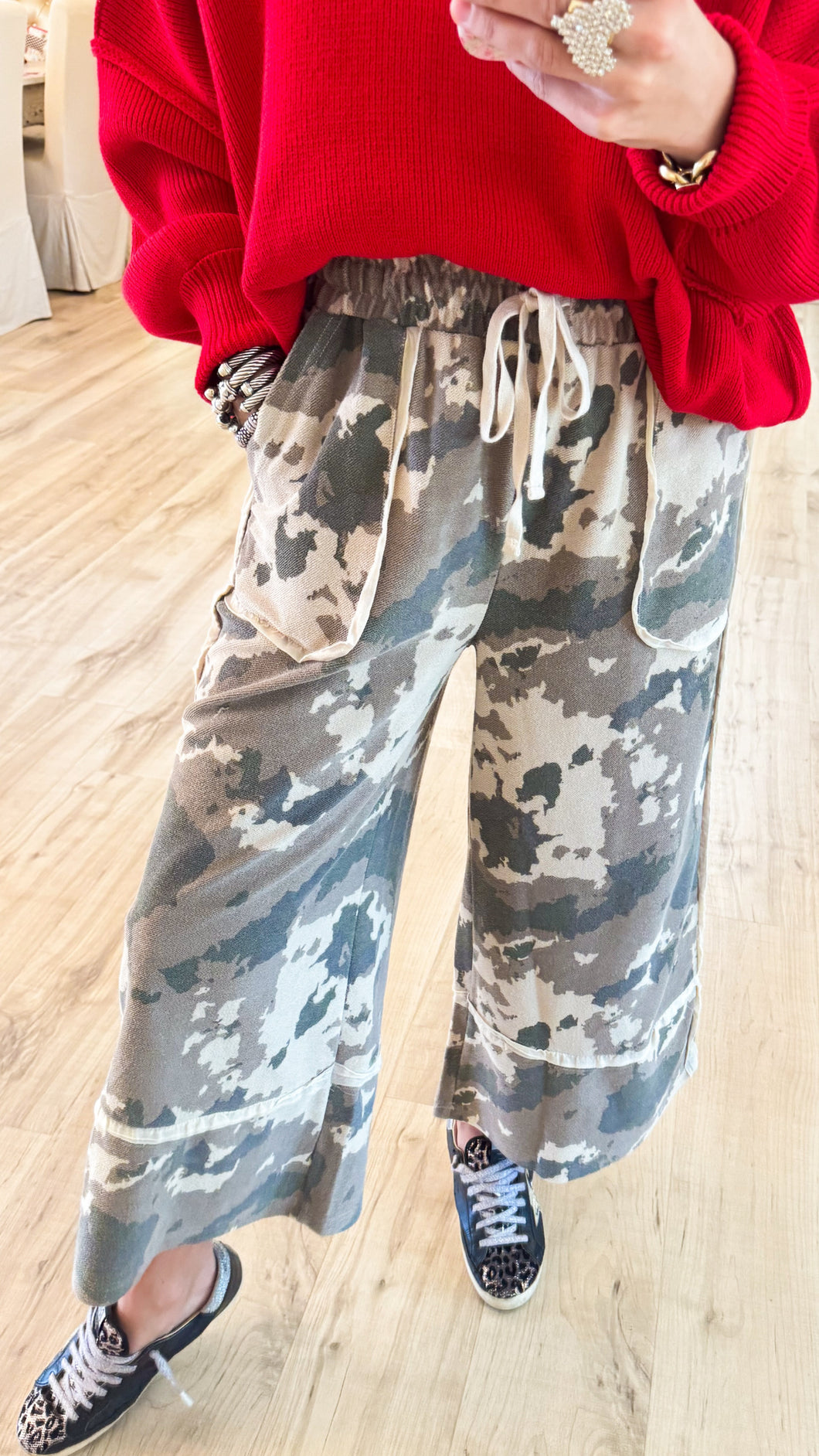 Faded Olive Washed Terry Camo Pants