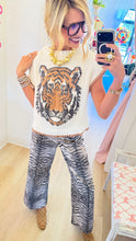 Grey Animal Print Wide Leg Jeans