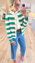 Green and Pink Stripe Cardigan