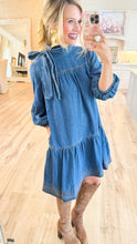 Dark Denim Bow 3/4 Sleeve Dress