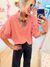 Red Gingham Leopard Trim Top