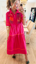 Fuchsia Floral Embroidered Midi Dress