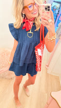 RESTOCK Denim Ruffle Sleeve Pleated Top