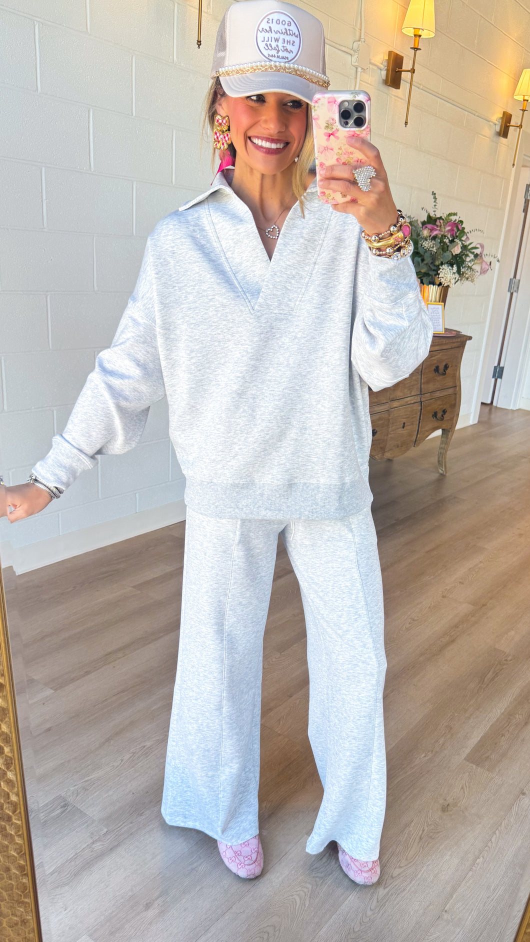 Grey Collared Pullover Set