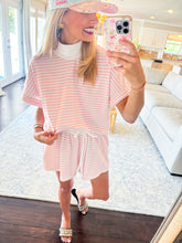 Pink Stripe Short Sleeve Mockneck Short Set