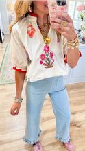 Cream Multi Embroidered Floral Detail Top