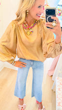 Gold Metallic Balloon Sleeve Blouse