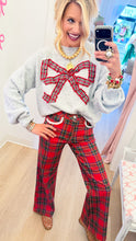 Heather Grey Tartan Plaid Bow Sweater