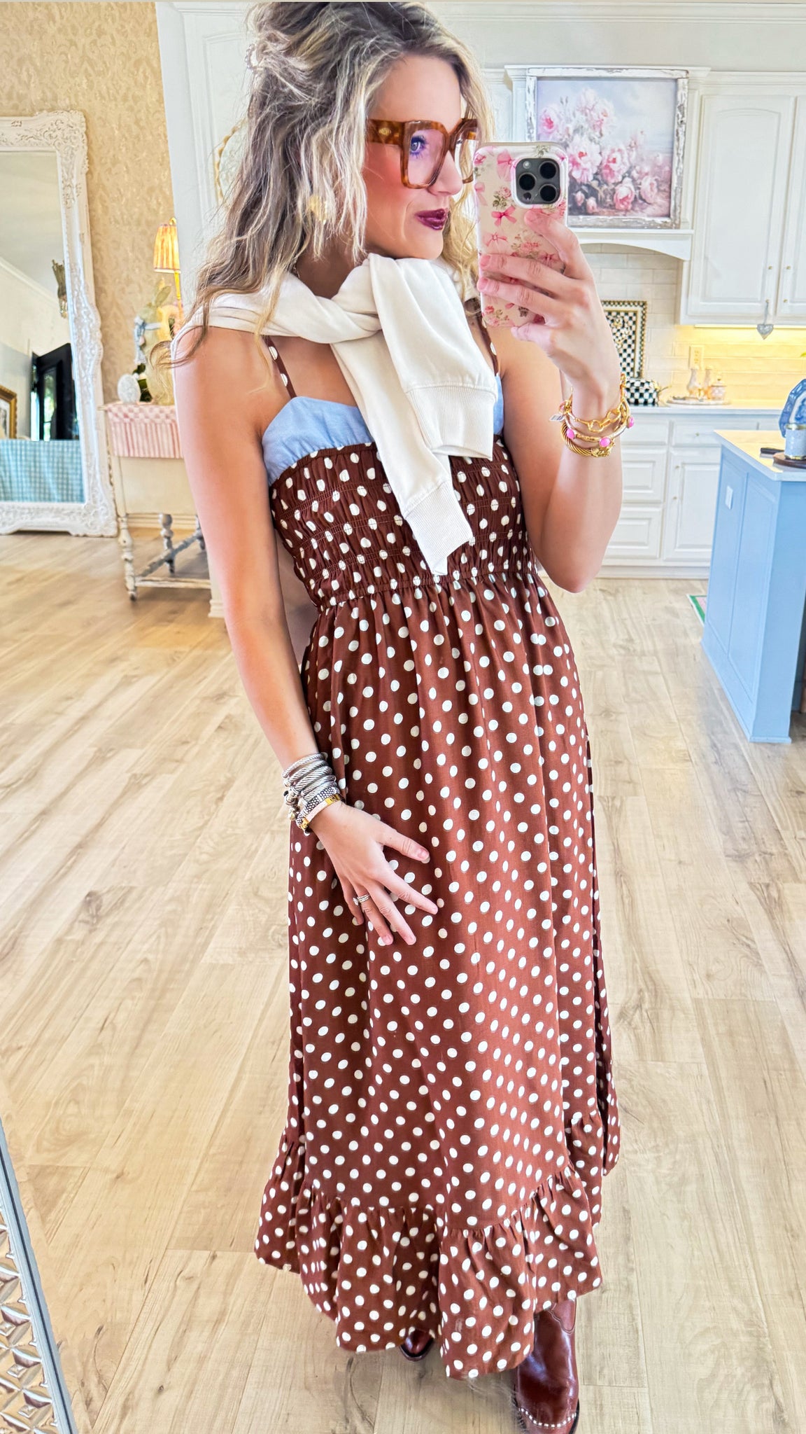 brown dotted horses maxi dress Nellie Maxi Dress | Brown Polka Dot | Womens