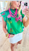 THML Green Flutter Sleeve Floral Top