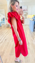 Red Flutter Sleeve Button Up Maxi Dress