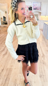 Ivory and Black Contrast Cardigan