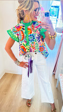 Cream Mix Floral Flutter Sleeve Top