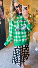 Queen of Sparkles White and Green Check Golf Cart Sweater