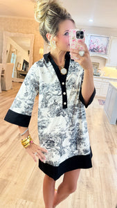 Black Toile 3/4 Sleeve Dress