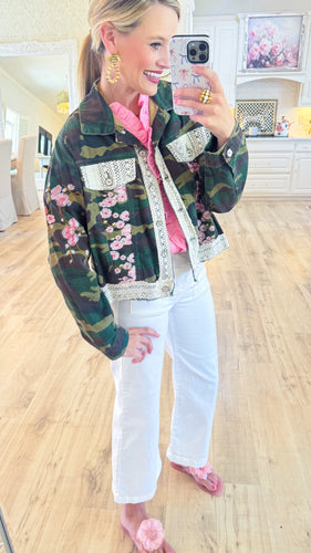 Camo Vintage Washed Flower Patch Jacket