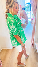 Green Floral Embroidered Scalloped Ruffle Mock Neck Top