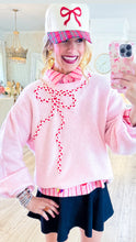 Pink Candy Cane Bow Knit Sweater
