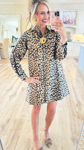 Metallic Leopard Button Up Dress