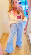 Blue Gingham Layered Ruffle Hem Pants