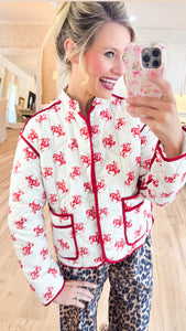 Red Quilted Cowboy Print Jacket