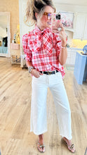 Pink Puff Sleeve Plaid Top