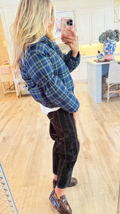 Navy Plaid Puffer Jacket