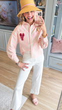 Pink Stripe Beaded Lobster Detail Top