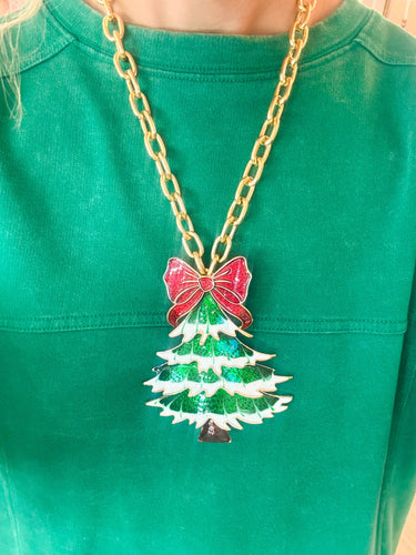Green Frosted Tree Statement Necklace