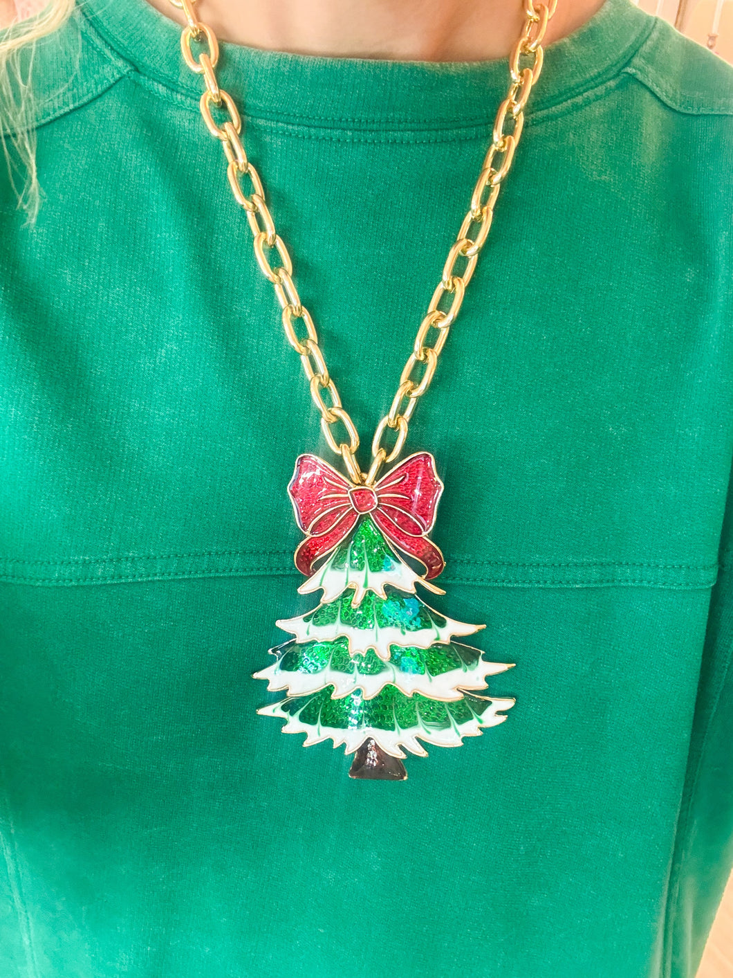 Green Frosted Tree Statement Necklace