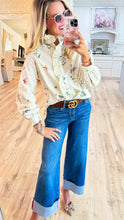 Risen Wide Leg Cuffed Jeans