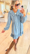 Denim Peter Pan Collar Pintuck Dress