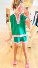 Green Contrast Trim Short Set
