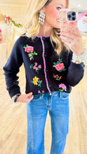 Black Floral Embroidered Cardigan