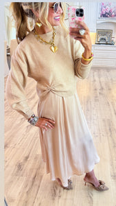Champagne Soft Textured Knotted Sweater Top and Dress