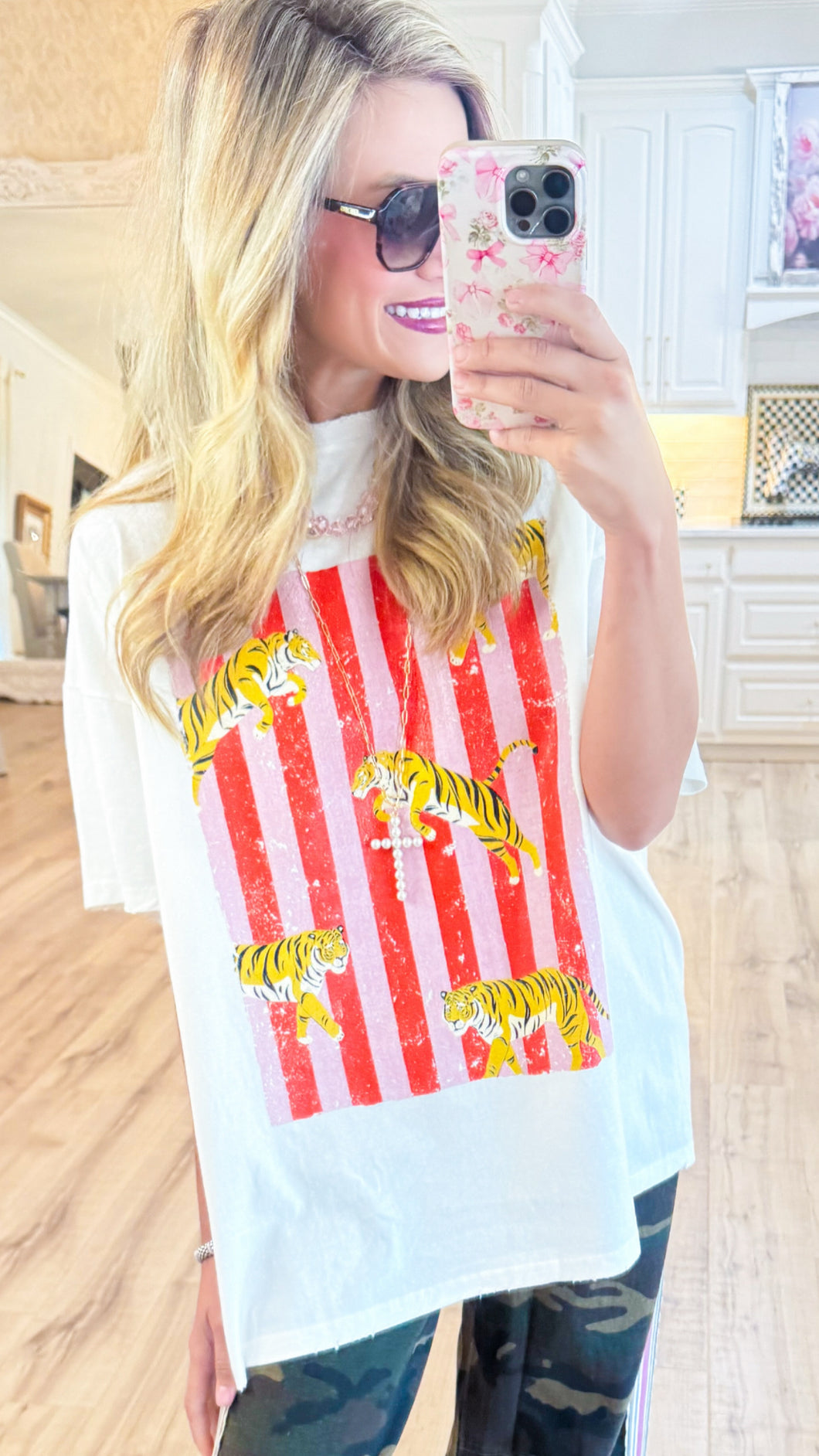 White Tigers and Stripe Graphic Tee