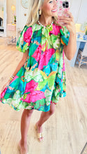 Green Mix Tropical Print Mini Dress