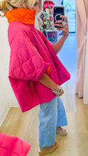 Pink and Orange Quilted Puffer Poncho