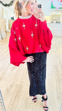 Red Multi Embellished Applique Ballon Blouse