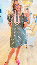 Olive Polka Dot Puff Sleeve Mini Dress