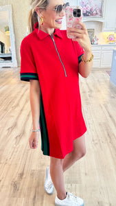 Red Contrast Half Zip Dress