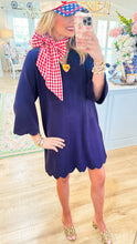 Navy Scallop Hem Mini Dress