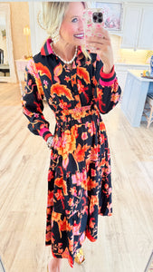 Black Multi Floral Midi Dress