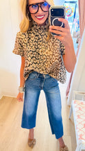 Taupe Leopard Metallic Stand Collar Top