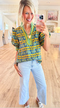 Teal Tulip Printed Puff Sleeve Top