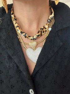 Leopard Scarf Necklace with Heart Charm