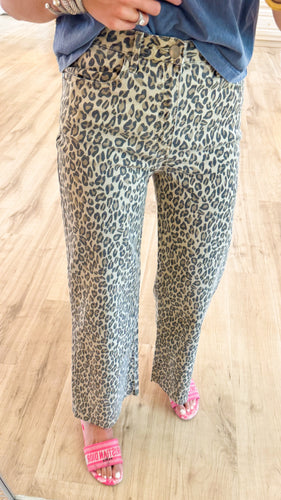 Camel Animal Print Washed Pants