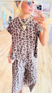 Brown Leopard Wide Leg Pant Set